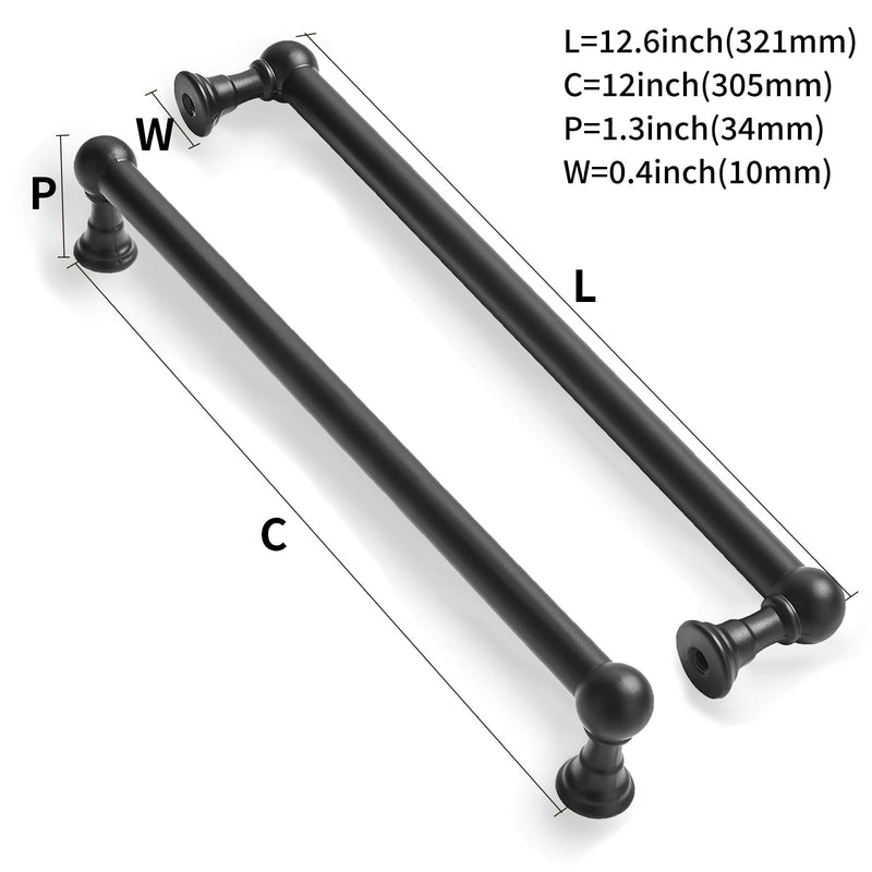 2 Pack Champagne Bronze Cabinet Pulls - Elegant Satin Brass Handle for Drawers and Cabinets, 12 Inch Hole Center, Modern Kitchen & Bathroom Hardware. Black 2
