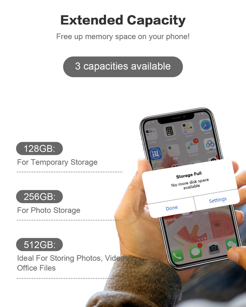 512GB Qainerly Photo Stick for Phone Flash Drive,4in1 Memory Stick for Photos and Videos USB Stick External Storage Compatible for iPhone/iPad/Android/PC 512GB black