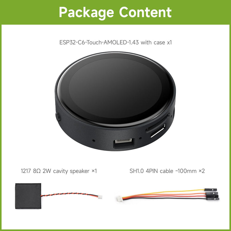 Waveshare ESP32-C6 1.43inch AMOLED Touch Round Display Development Board, 466×466 Pixels, 160MHz RISC-V Processor, QSPI Interface, Dual Digital Microphone Array, with Enclosure