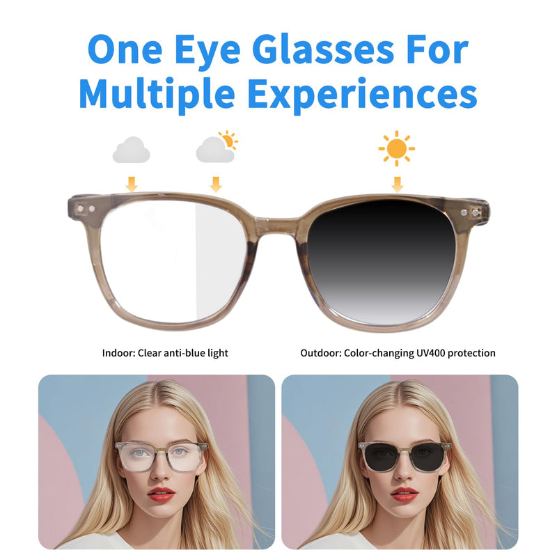 Bluetooth Audio Smart Glasses, Blue Light Glasses for Women Men, Remote Shooting, Open Ear Sound Mic &Speakers, Magnetic Charging, Color-Changing & Polarized Lenses, Voice Assistant (GS07-Clear) GS07-Clear