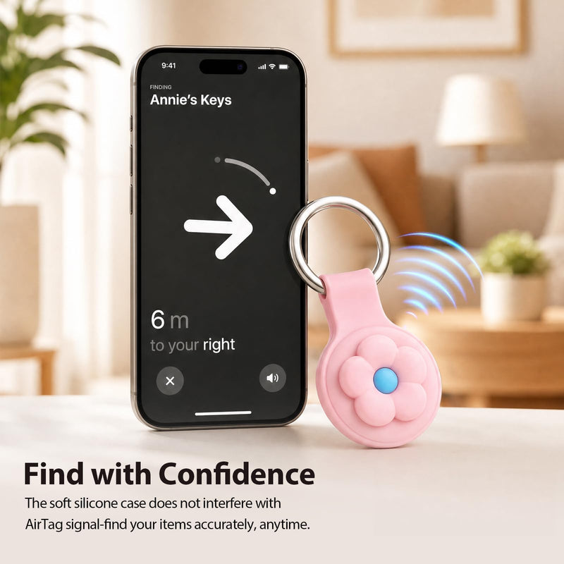 Linsaner Silicone Case Compatible with AirTag, Pink+Pink Flower | Cute 3D Cartoon, Shockproof, Keychain Cover, Kawaii, Tracker Holder, Key Ring, Kids Backpack, Purse, Keys E8-Pink+Pink Flower
