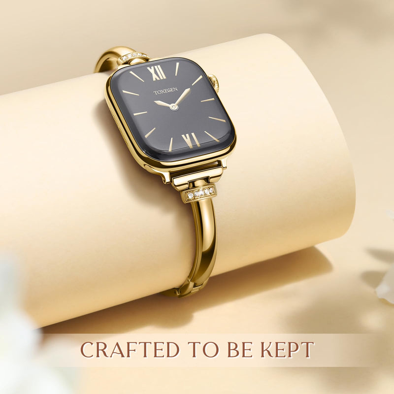 Slim Bracelet for Apple Watch Bands for Women 38/40/41/42/44/45/46/49mm | for iWatch Series 3 4 5 6 7 8 9 10 11 SE Ultra, Crystal Connector, Daily & Dressy Wear, Jewelry Style, 316L Stainless Steel Gold 38/40/41/42mm(Series 11/10)