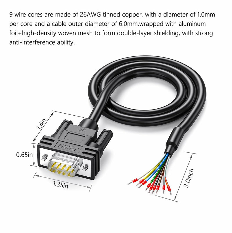 DB9 Connector RS232 Serial Cable,DB9 Female to Bare Wire,D-SUB 9-Pin Connector RS232 to Bare Wire Cable,9 Wire All Provided with Wiring Terminals-Black (DB9 Female 5FT) DB9 Female 9PIN 5FT