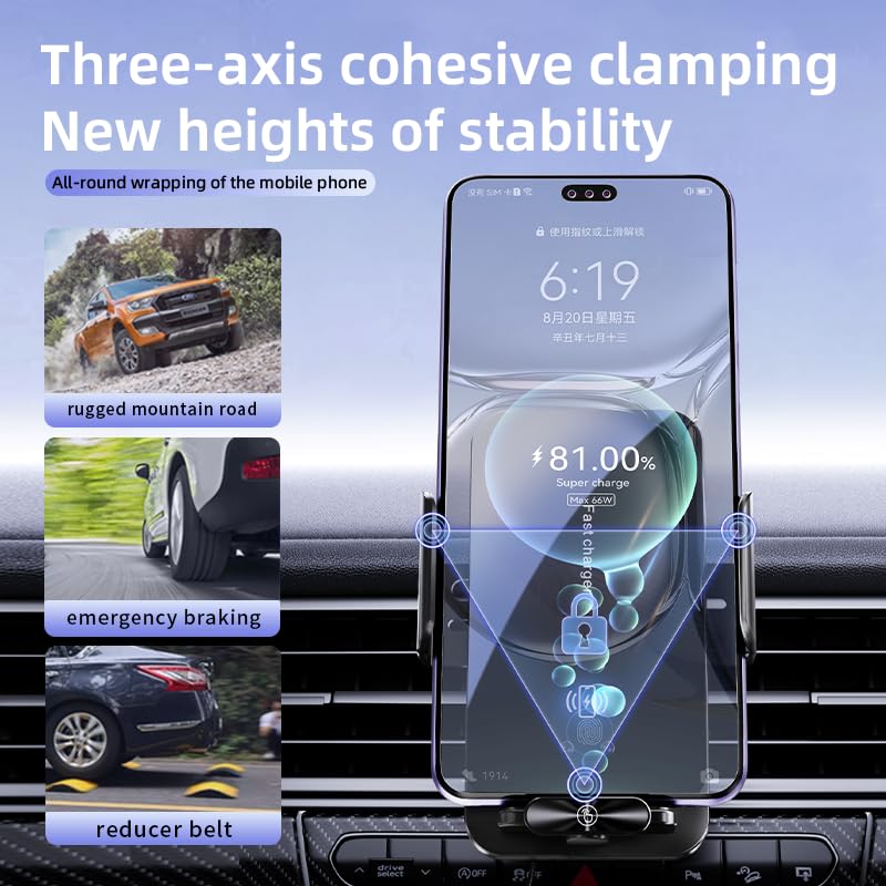 Magnetic Phone Holder Car Wireless Charger, 66W Fast Charging Phone Mount 360 Adjustable Rotatable Auto-Clamping Car Vent for Mount - Dashboard Phone Holder for iPhone/Android/Samsung (Black)