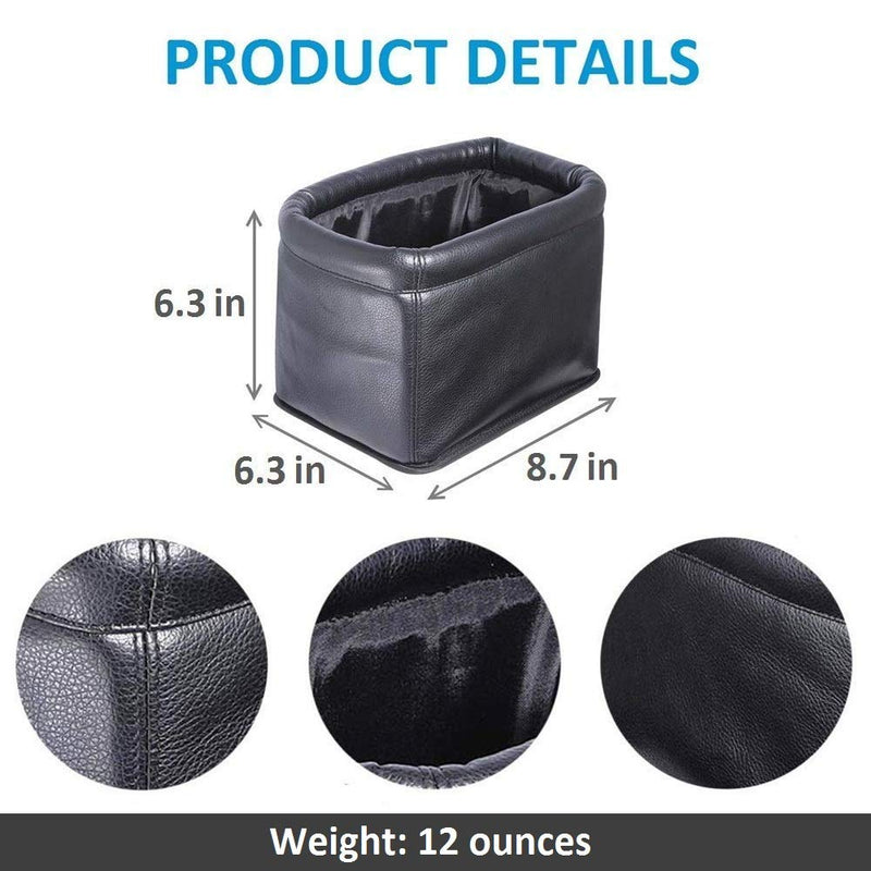 Leather Car Trash Can, Luxury Car Organizer, Leakproof Garbage Can for Car and Trucks Black