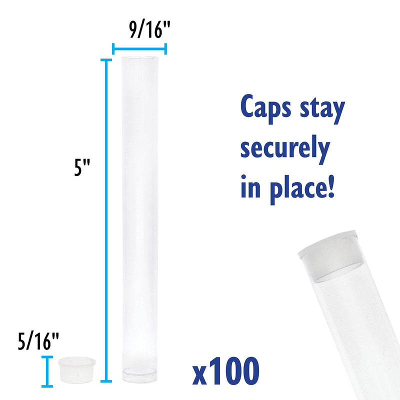 The Beadsmith Clear Plastic Tubes - 5-Inch-Long Round Tubes, 9/16 Inches in Diameter - Flat Caps - Use for Beads, Bath Salts, Wedding & Party Favors, Home or Office Storage - Bag of 100 5" Long - 9/16 Dia - 100 Per Bag