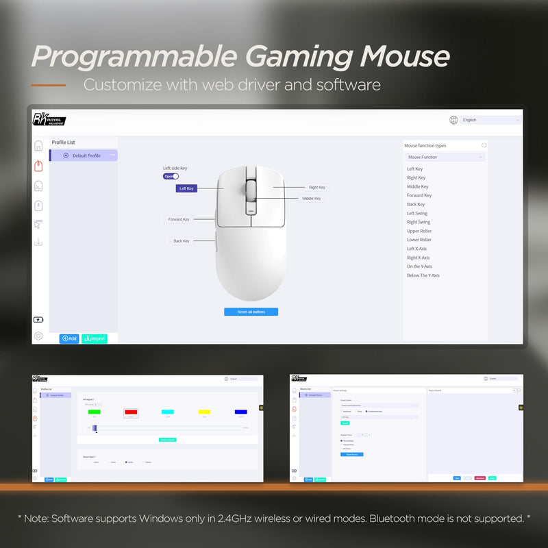 RK ROYAL KLUDGE MO3 Wireless Gaming Mouse, 48g Lightweight PC Mice, Black | Bluetooth/2.4G/Wired Rechargeable Computer Mouse, 5 Programmable Buttons, Gaming Sensor, 6000 DPI, Online Software on Win/Mac