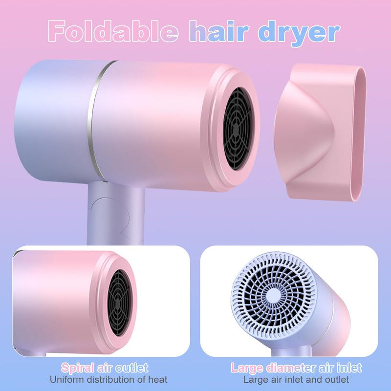 Travel Hair Dryer, Hair Dryer, Fast Drying Ionic Hairdryer with Hot and Cold Button, Small Hair Blow Dryer with 1 Concentrator, Fast Drying Blow Dryer for Home, Travel, Salon (Gradient Colour) Gradient Colour