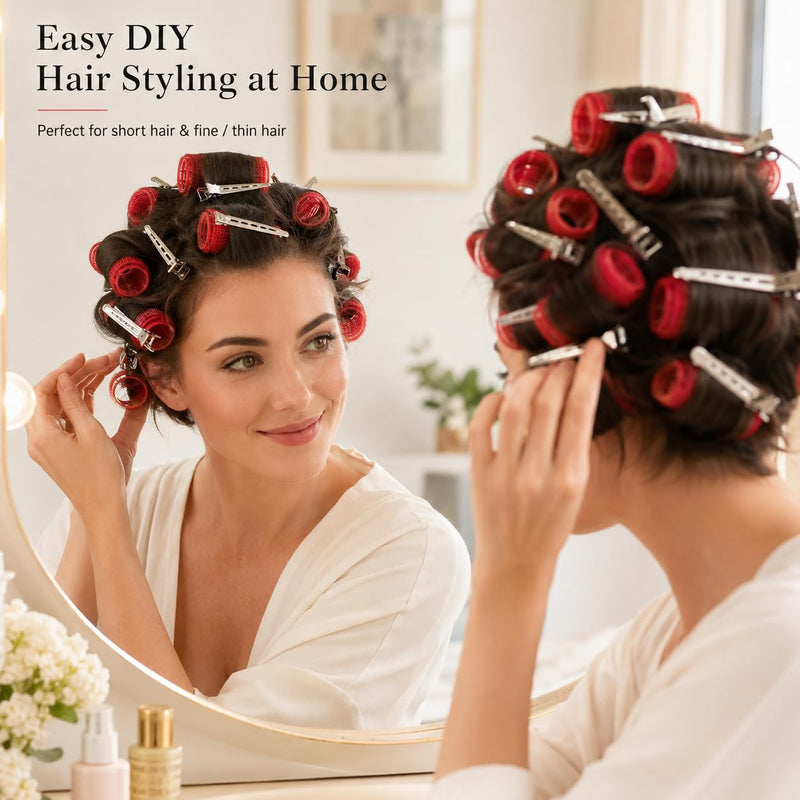 12 Small Hair Rollers For Short Hair, 20mm Velcro Rollers For Hair, 12Clips | Hair Rollers With Clips Hold Sections ,12 Self Grip Curlers For Hairdressing and DIY Styling, Lift Roots Without Heat