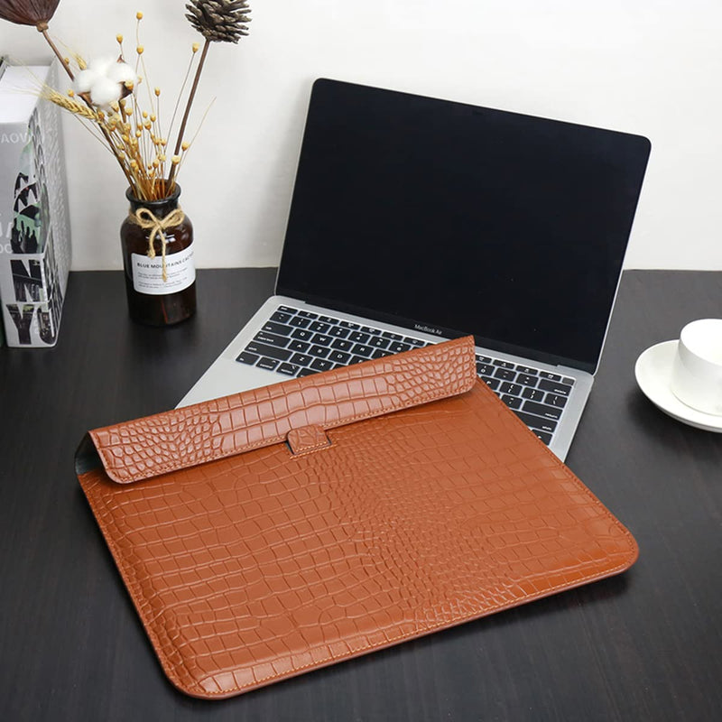 Laptop Sleeve with Stand, PU Leather Flap Style Case Bag for 2024 MacBook Air 13.6 inch M3 A3113 M2 A2681 2022 Air 13 2018-2021 M1 A2337 A2179 A1932 MacBook Pro 13 M1 M2 2016-2020, Brown