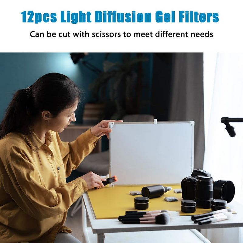 12 Pcs Light Diffusion Film Sheet 16x20'' Photography Lighting Diffuser Gel Filter Roll for Led Flash Strobe Photo Studio Product Portrait Video