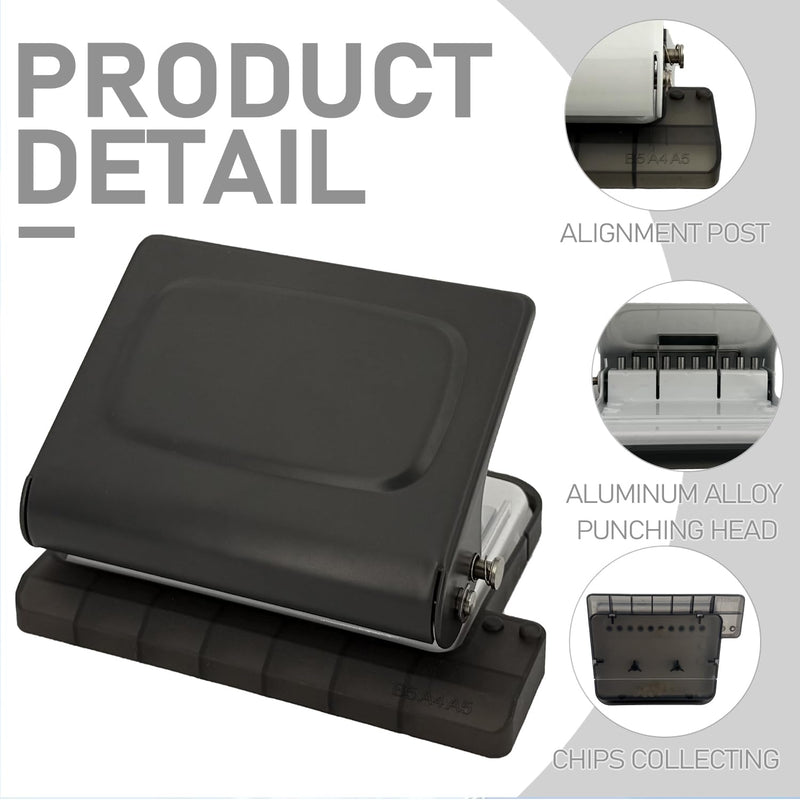 10-Hole Binding Machine for Planner (Black) - Manual Punch with 10 Multi-Color Binding Spines - Punches 26 Holes on B5, 30 Holes on A4, 20 Holes on A5 Paper Black
