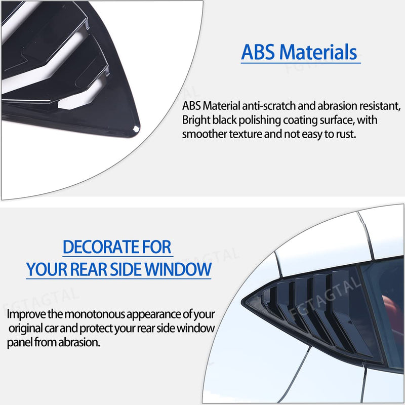 Rear Side Window Louver Cover Compatible with Chevrolet Corvette C8 2020-2024, Rear Window Shutters Trim Cover, Air Vent Scoop Shades Trim Accessories (Bright Black) Bright Black