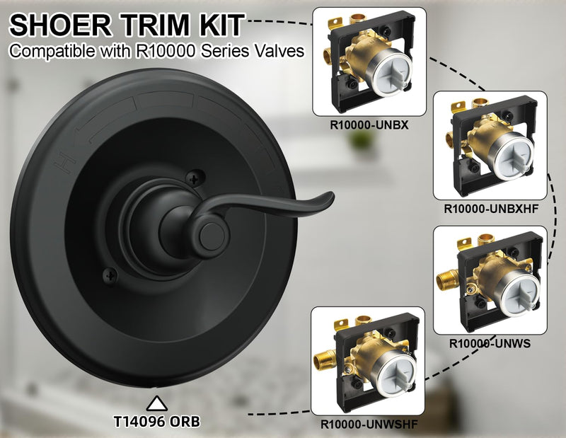 14096 Matte Black Pressure-Balancing Trim Kit Compatiable with Delta Shower Valve R10000 Series, Replacement for Windemere 14 Series Single-Function Valve Trim Kit (RP46074 Cartridge Included） Classical BT14096 Matte Blackl+1 style cartridge