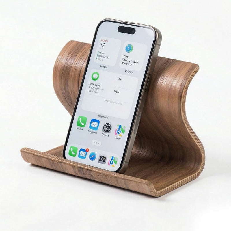 Bamboo Cell Phone Stand, Wooden Tablet Holder for Desk | Bamboo phone holder compatible with iPhone, iPad, Kindle, tablets. Holds 4-13 inch devices with case. Wooden desk accessory.