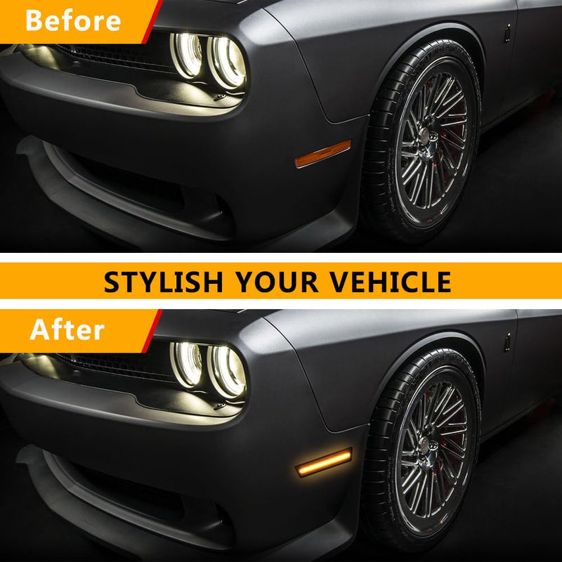 LED Side Marker Lights Front Bumper LED Sidemarker Amber For Dodge Challenger 2008-2014 Front Bumper Signal Reflectors Lamp Smoked Len,2PCS