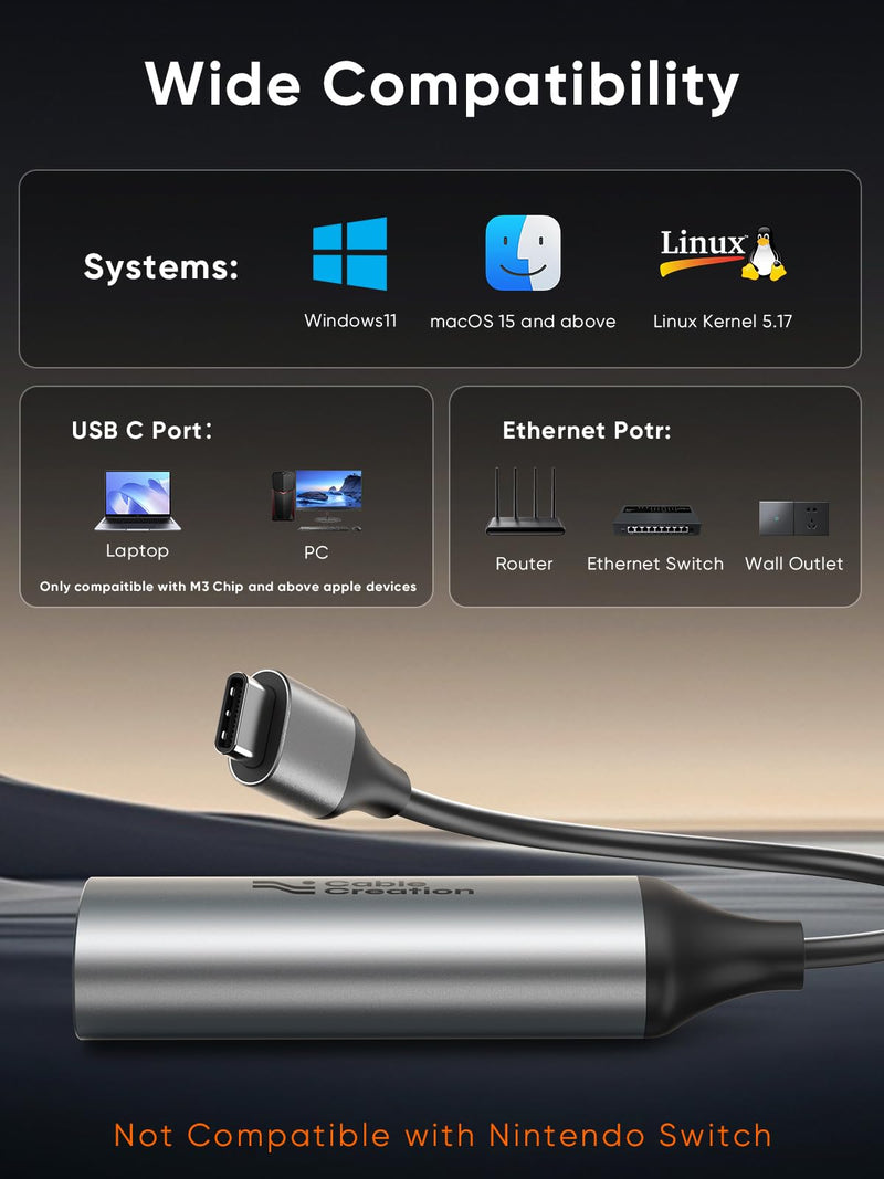 CableCreation 5Gbps USB C to Ethernet Adapter, 5Gbps Type C to RJ45 Network LAN Internet Adapter Compatible with MacBook, XPS, Thunderbolt 5/4/3, Other USB-C Devices