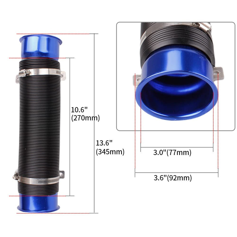 3" Turbine Intake Pipe, Cold Air Intake Pipe 76MM Adjustable Flexible Hose Tube Car Cold Air Turbo Intake Inlet Pipe Universal Cold Air Intake Filter, Blue