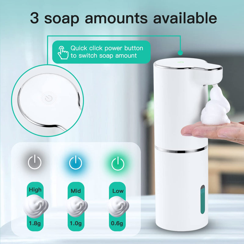 LAOPAO Soap Dispenser, Automatic Foaming Hand Soap Dispenser Touchless Rechargeable Bathroom Countertop Soap Pump for Kids Xmas Gift 300ml White