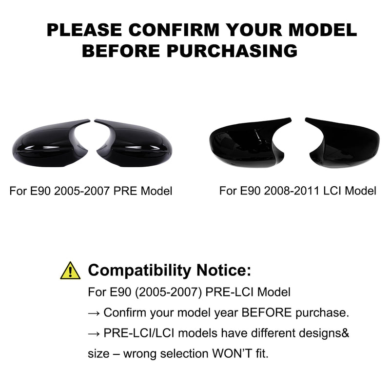 Door Side Mirror Covers Mirror caps for Cars Rear View Cap for 3-Series E90 E92 E93 Sedan Pre-LCI 2005-2007 (Glossy Black) Glossy Black