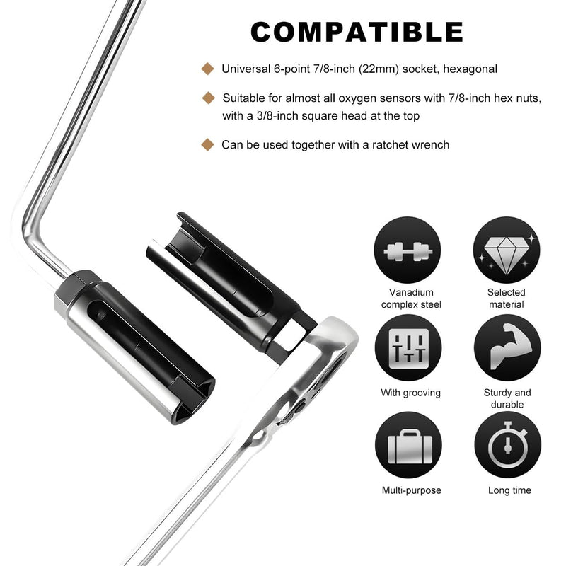 1/2" Drive by 7/8" 6-Point Chrome Vanadium Steel O2 Sensor Socket, Offset Oxygen Sensor Socket for Vehicle O2 Removal Installation (Large Opening) Large Opening