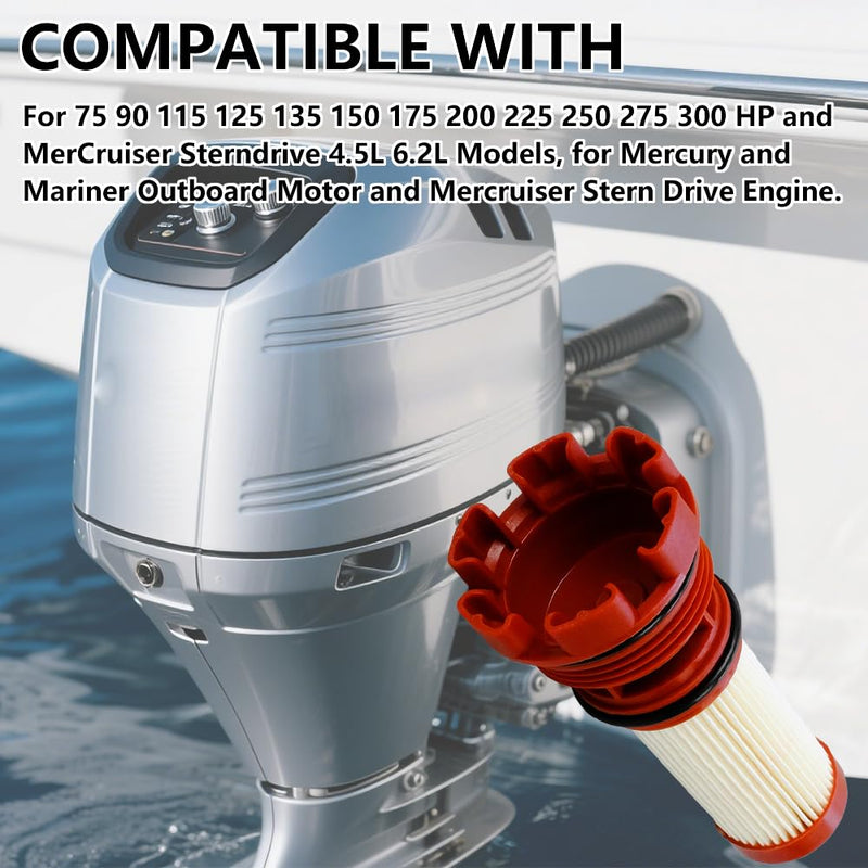 6pcs 8M0122423 Fuel Filter Element Compatible with Mercury Mariner Outboard 75-300 HP MerCruiser Sterndrive 4.5L 6.2L Engines Replace 35-8M0060041 35-884380T