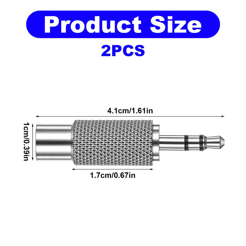 RCA to 3.5mm Audio Adapter, 3.5mm (1/8 Inch) Stereo Plug Male to RCA Female Jack, Metal Adaptor Connector, Silver, 2 Pack, 3-Pole