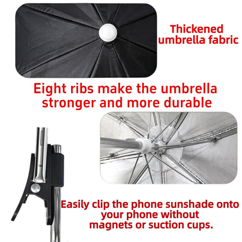 3 Pack Phone Umbrella for Sun, Cell Phone Shade with Adjustable Clip, Portable Sun Shade for Smartphones, Rainproof Outdoor Accessory for Beach, Travel, Hiking (Blue + Black + Camo)
