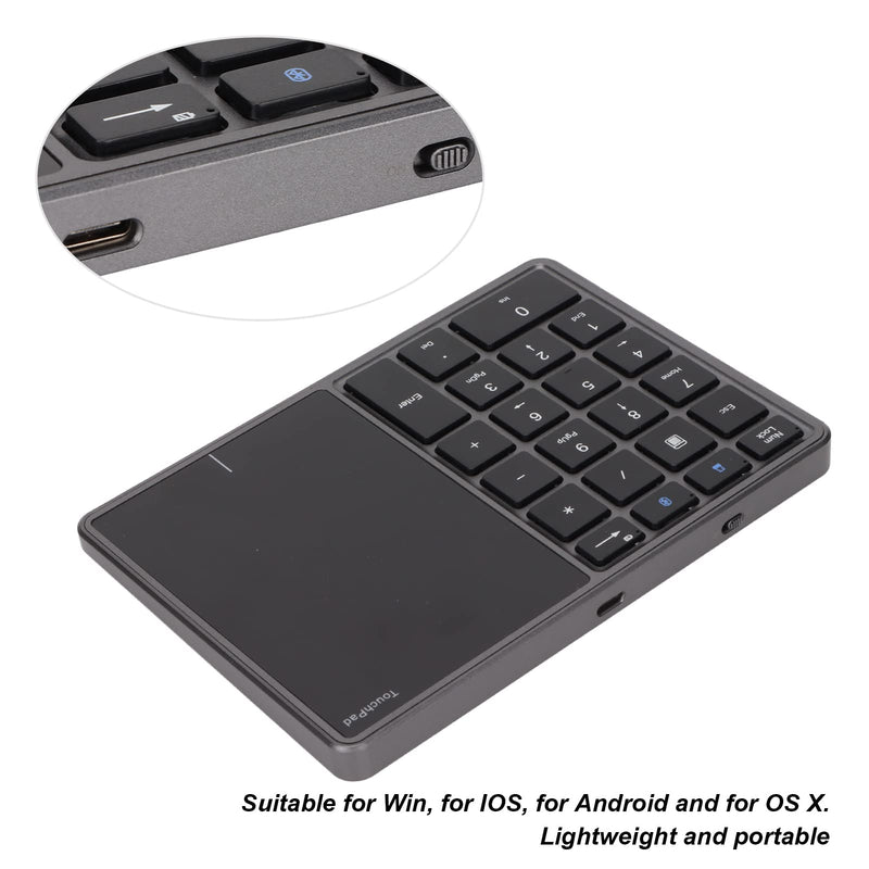 Heayzoki Number Pad Mouse Combo, 2 in 1 BT Number Pad Touchpad Mouse 22 Keys, Bt4.2 2.4G Type C Charging Keyboard 500Mah Battery Numeric Keypad for Office (Iron Gray) Iron gray