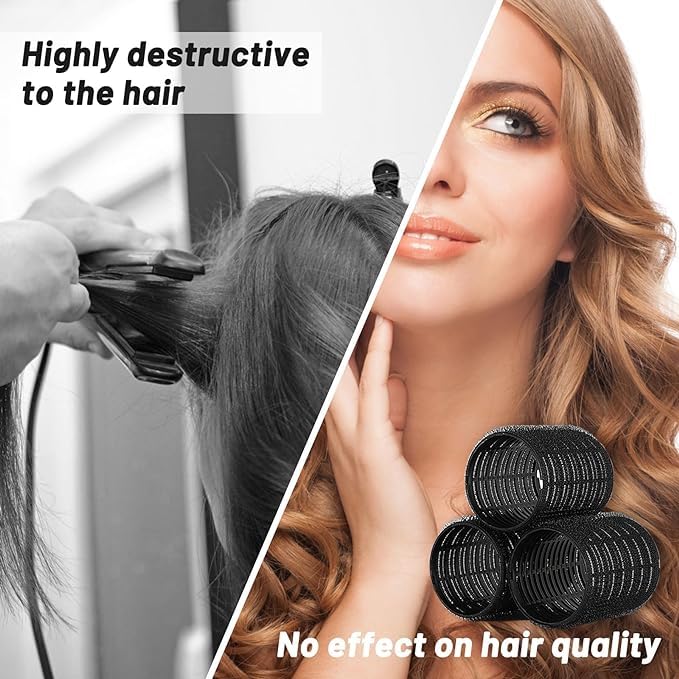 AMJKEJI 6 Pcs Hair Curler Rollers Large Velcro Rollers for Long Short Hair, Styling Self Grip Roller 60mm Hairdressing Tools for Women Home Travel Hair Salon (Black)