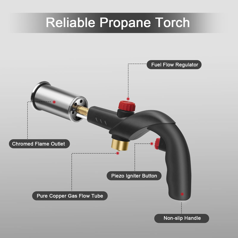 Sondiko Powerful Propane Torch Head with Igniter, Soldering Equipment Power Tools, Adjustable Blow Torch, Cooking Torch, Searing Torch for Steaks, Welding and BBQ, Black(Propane Tank Not Included)