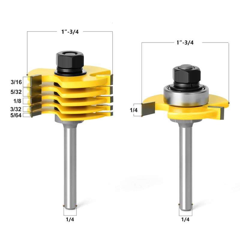 1/4 Inch Shank Slot Cutter Router Bit Set - 6 Size 1/4" Shank