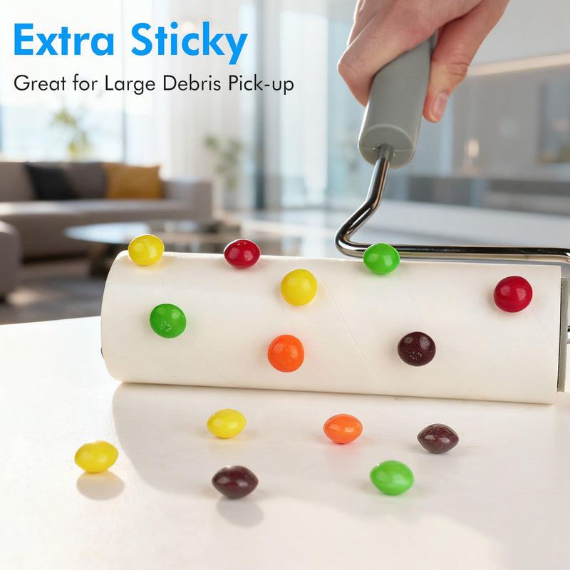 Extreme Sticky Large Surface Lint Roller, Long Handle Pet Hair Remover, Designed for Removing Pet Dog Cat Hair 90 Sheets per Roll, 6.3 inch Width (1 Roller+2 Refills) 1 Roller + 2 Refills