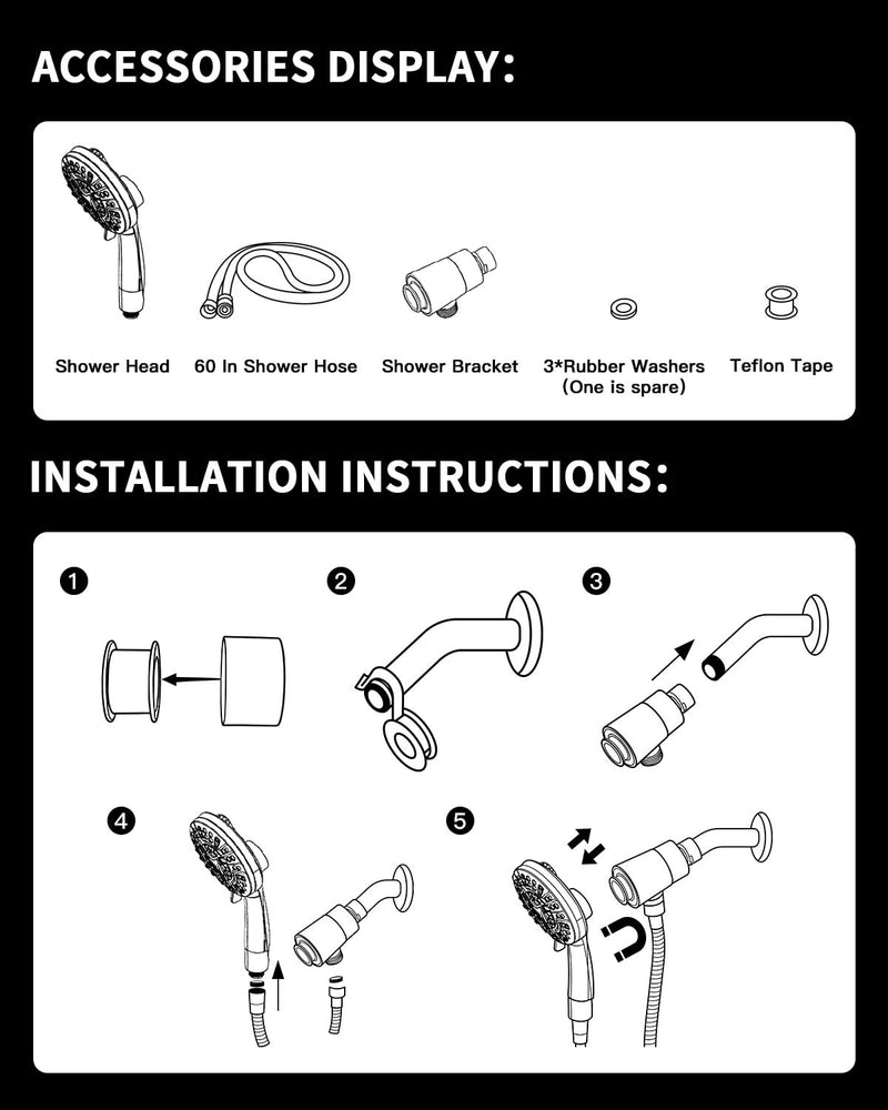 Magnetic Shower Head with Handheld - 10 Spray Modes High Pressure Filtered Showerhead, Detachable Magnetic Mount, Built-in WaterFilter, Extra Cleaning Nozzle, Chrome Silver
