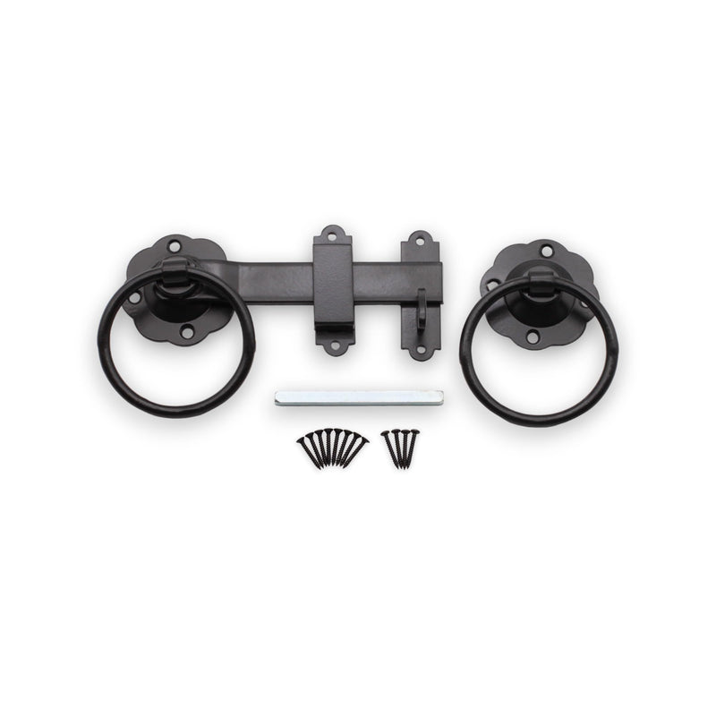 Infinity Decor Weatherproof 180mm Plain Ring Gate Heavy Duty Latch Epoxy Black Finish – Wooden Gate Latch Catch Set for Garden Gate and shed Door
