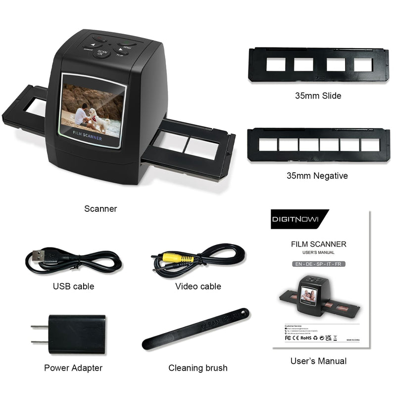 DigitConvert 35mm Film Scanner & Slide Scanner with 2.4" LCD Screen | Converts color and B&W 135 negatives & Slide to JPEG digital; Saves to SD or SDHC card (not included); No Computer Needed Black