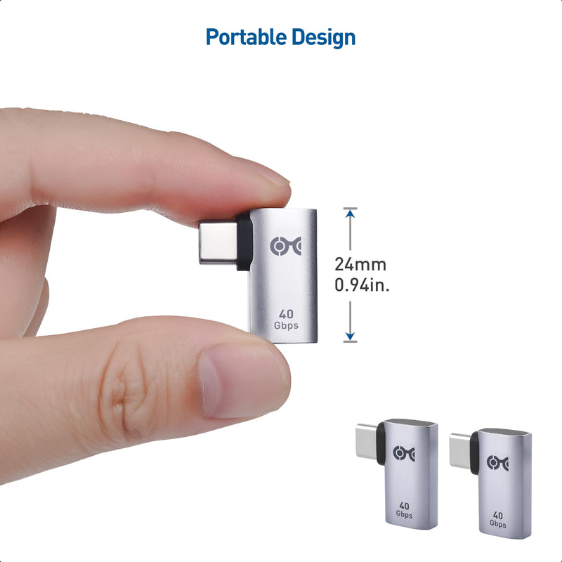 Cable Matters 2-Pack 40Gbps Flat Right Angle USB C Adapter with 240W PD (90 Degree USB C Adapter) in Black - Thunderbolt 4, USB4, Thunderbolt 3 Port Compatible with iPad Pro, iPhone 15, Steam Deck