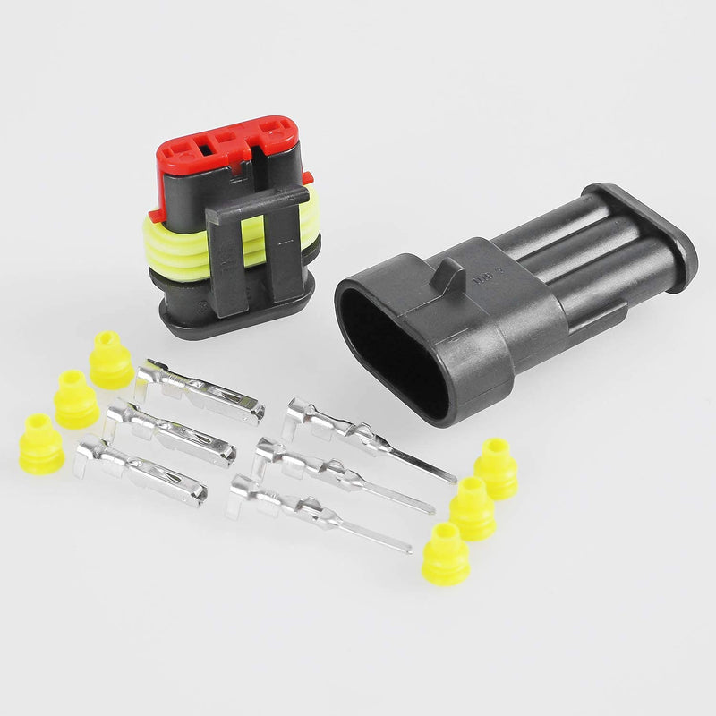 10 Kit 3 Pin Connector, 20-16 AWG Waterproof Electrical Automotive Wire Connector, 1.5mm Series Terminals Male Female Car Connectors Plug Sets 10PCS 3-Pin