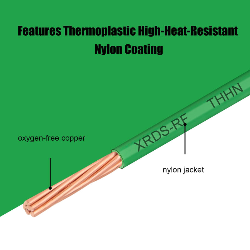 10 AWG THHN Stranded Bare Copper Wire 50FT Green Grounding Wire, Electrical Wire, 600V Rated Building Wire, Ideal for Panel Wiring, Grounding, Lighting Circuits, Control Systems 10AWG 50FT