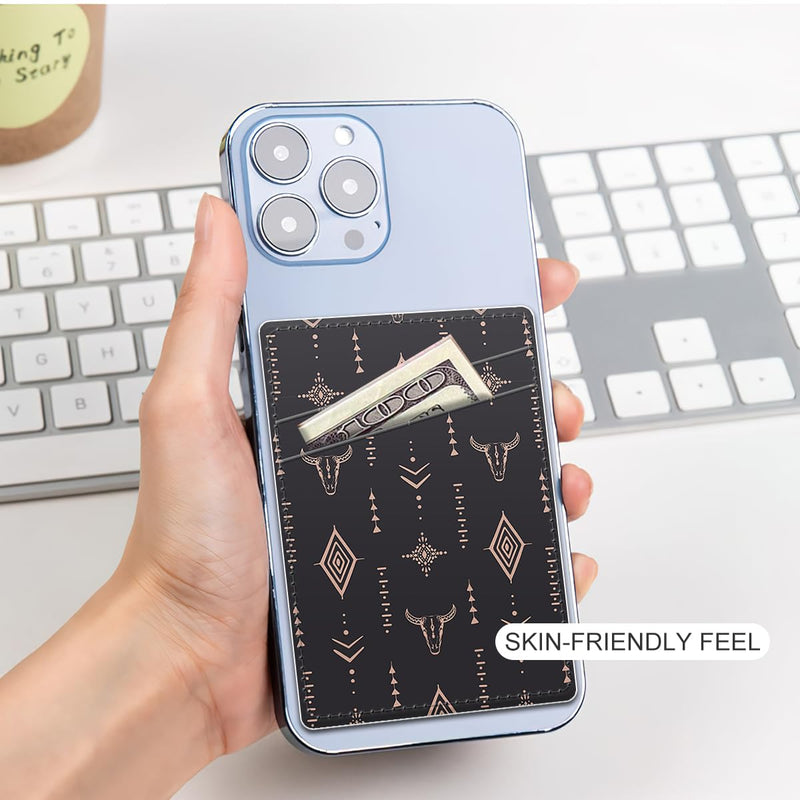 Card Holder for Phone Case, Phone Card Holder Leather, Dual Pocket Phone Wallet Stick On for iPhone, Android Cell Phone - cow Baseball