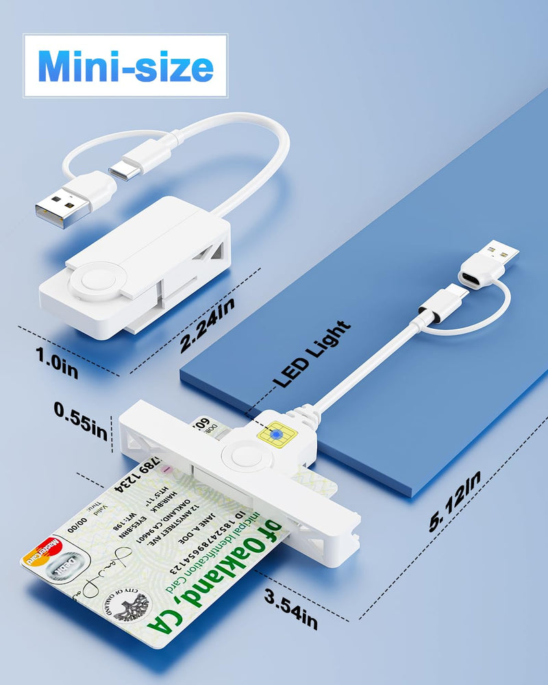 2in1 Electronic CAC Card Reader,USB C + USB-A Military SIM Smart Card Reader,Mini Foldable DOD Military Card Reader USB Smart Card Reader Compatible with Windows 10 11/Mac OS/Linux,Plug and Play