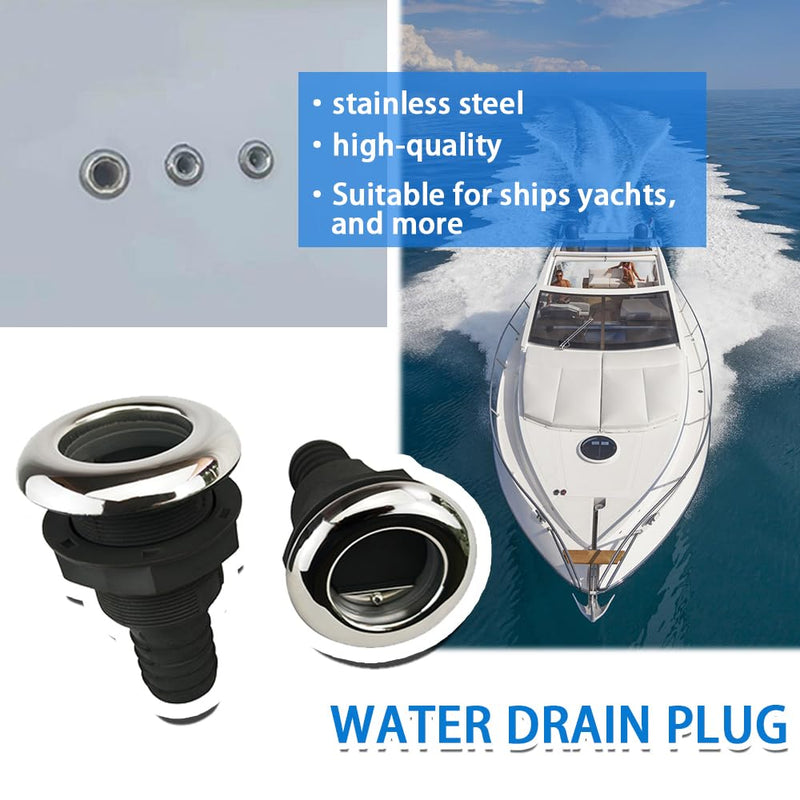 2Pcs Boat Plastic Thru Hull Grey Nylon Join 1 ½-Inch Scupper Valve,Top Cover 316 Stainless Steel Cover,and Equipped with A Water Baffle