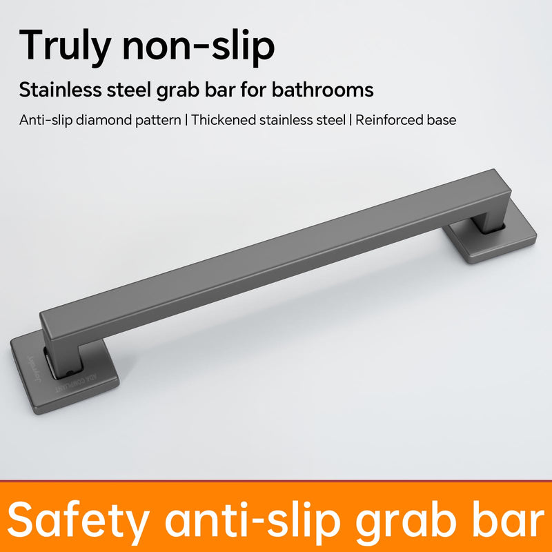 Joyrain ADA Square Grab Bar 16/24/32 Inch - 500lb Capacity Safety Rail for Elderly, Non-Slip Bathroom Handle (Gun Metal, 16 inch) Gun Metal