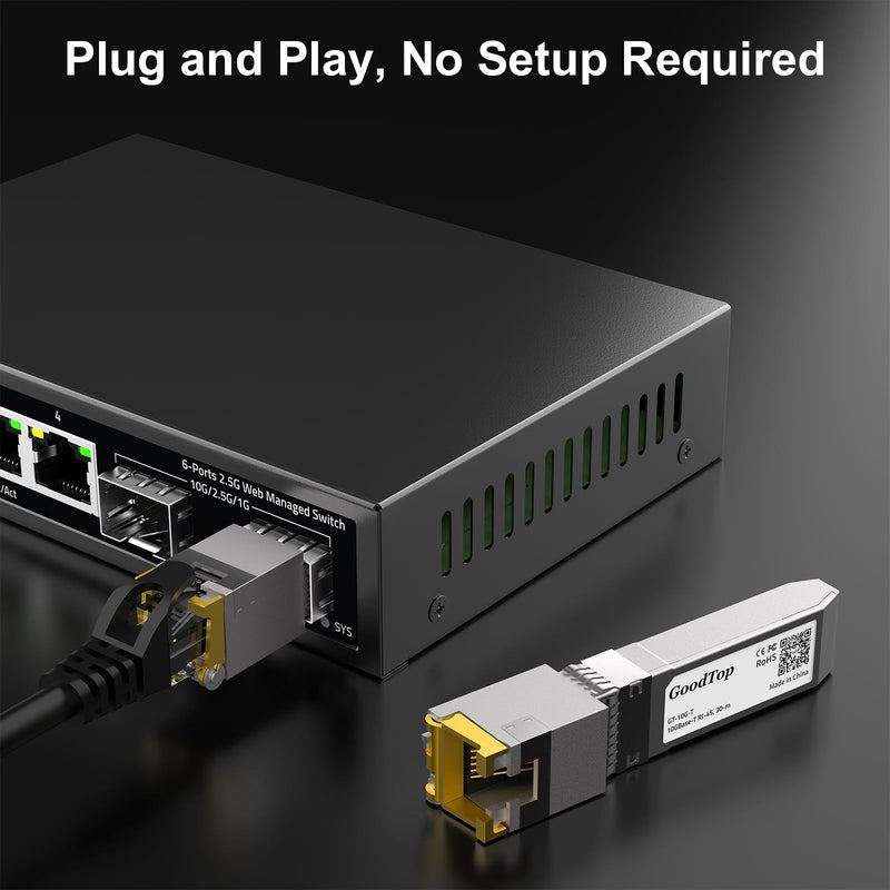 10G SFP+ Copper Transceiver,10GBase-T SFP to RJ45 10Gb Module,SFP+ to Ethernet,Plug and Play,Hot Pluggable,1G/2.5G/10G Adaptive