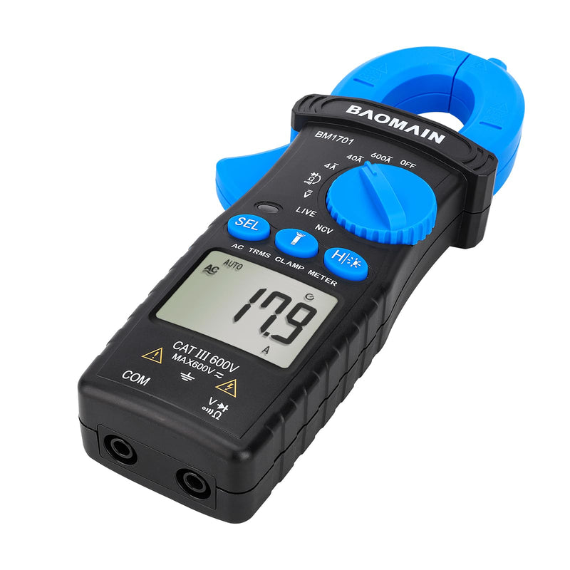 Baomain Digital Clamp Meter 4000 Counts Multimeter, Measures AC Current (4A/40A/600A), AC/DC Voltage,Resistance,Diode,Continuity, with NCV,Live Wire Test,BM1701 4000 Counts (4A/40A/600A)
