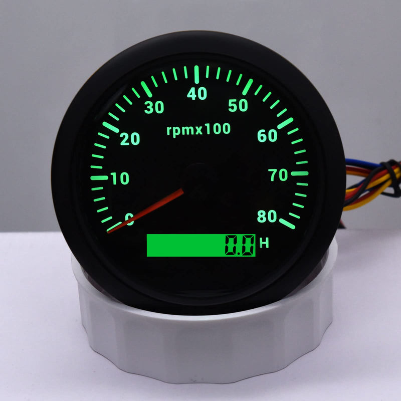 KAOLALI Tachometer Gauge Waterproof 85mm 3-3/8" Tachometer Automotive Replacement Tachometers 0-8000 RPM Tacometro Meter for Car Auto Boat Truck 9-32V 7 Colors Backlit 8000RPM-Black