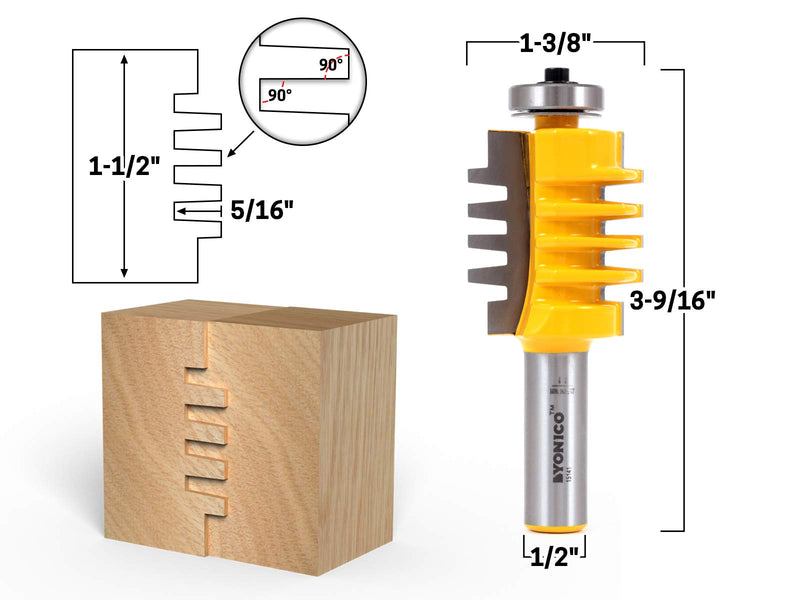YONICO Router Bits Set Easy Setup Finger Joint 1-1/2-Inch 1/2-Inch Shank 15141 Up-to 1-1/4" Stock