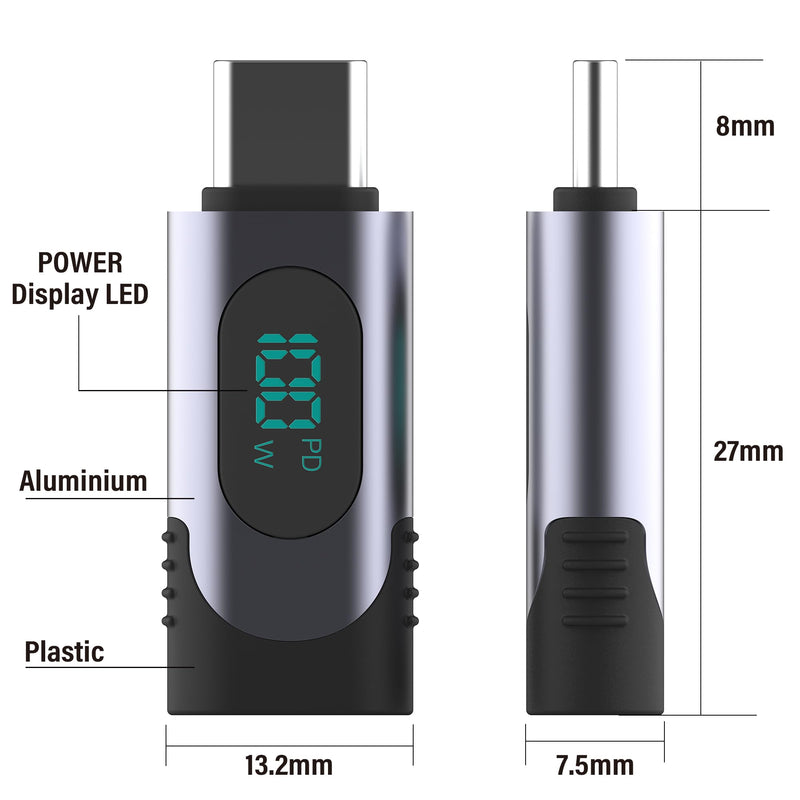 USB C Adapter, 100W USB C Female to USB C Male Extension Adapter Type C Power Meter Tester with Digital Display for iPad Pro iPhone 15 Pro Max MacBook Pro Laptop and All USB C Cable