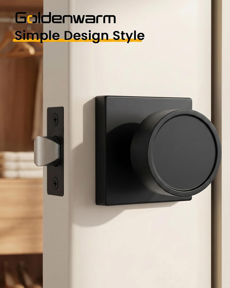 Goldenwarm Matte Black Door Knobs Passage, Closet Door Knob Zinc Alloy, Contemporary Black Interior Door Knobs for Hallway, 1 Pack
