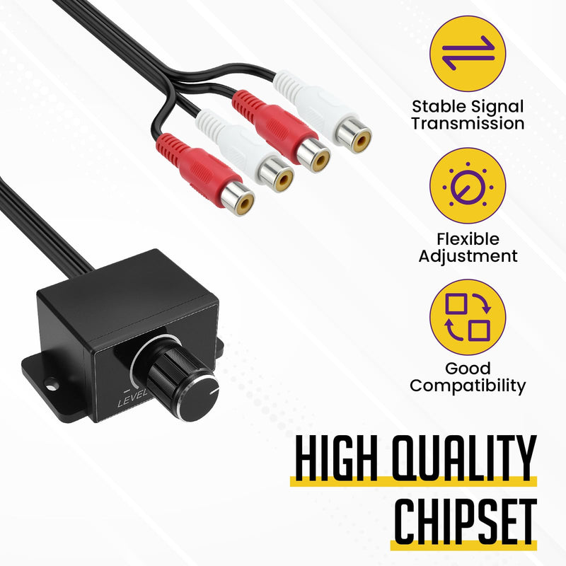1Set Universal Car RCA Level Controller Amplifier, Audio Level Bass Boost Volume Control Knob with 4 RCA Male Connector and 1 Foam Tape for Car Motorcycle Speakers Home Theater 1 SET
